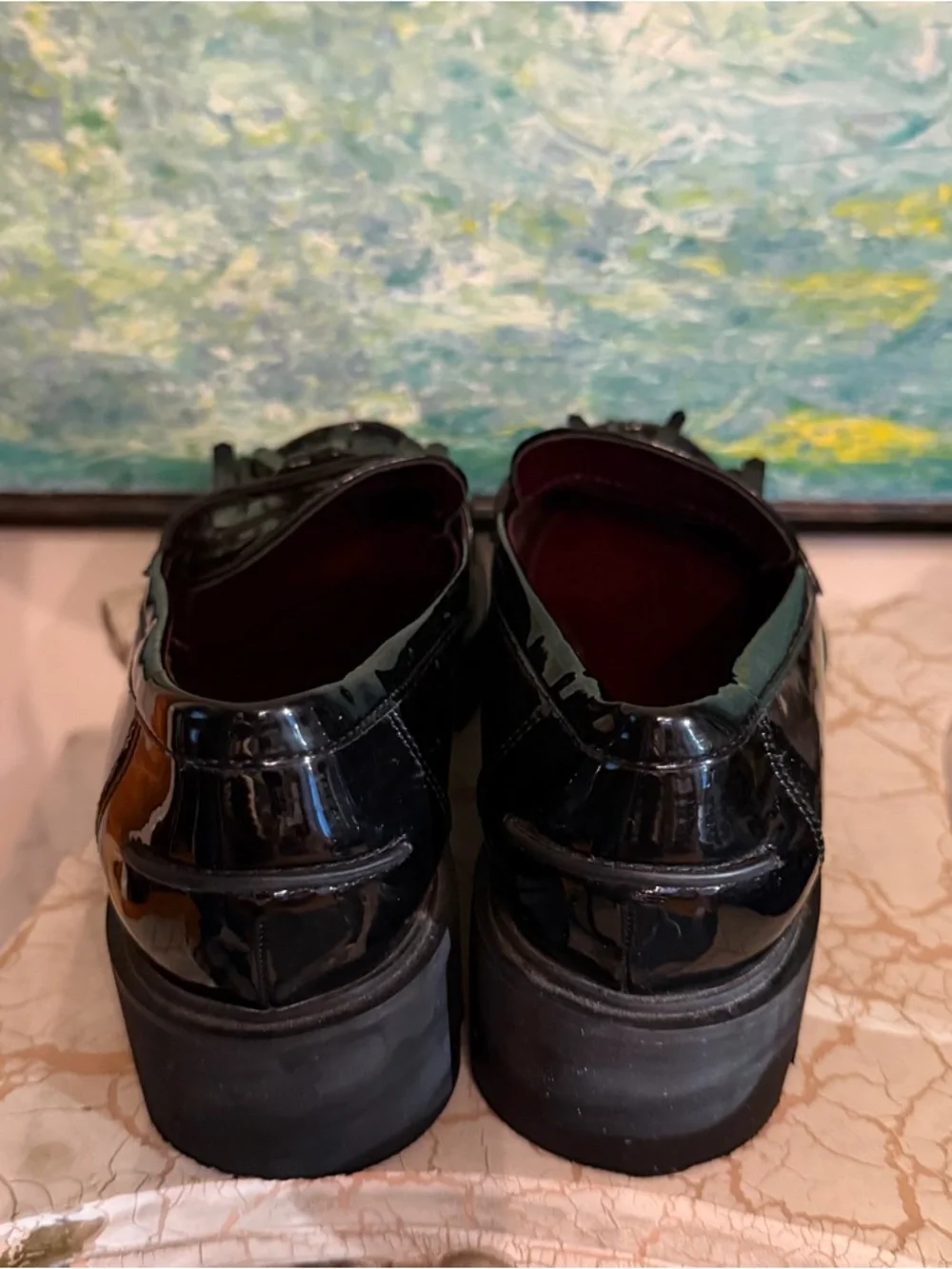 Franco Sarto Black Patent Kiltie Tassel Loafers